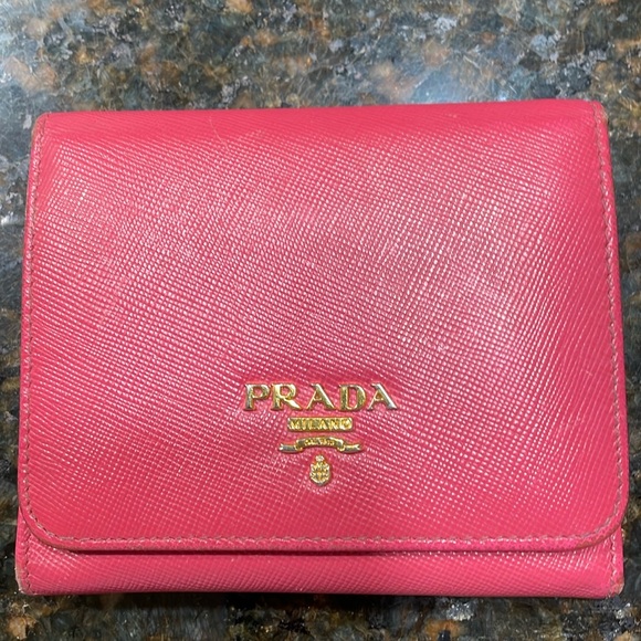 Prada Saffiano leather 4”x3” wallet, pink - Picture 1 of 9